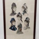 Antik biedermeier nyomat kép fali dekoráció haj frizura kalap ruha divat keretben 496 5936 fotó