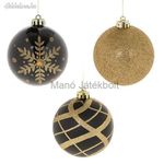 Arany, fekete, hópihés karácsonyfa gömb dísz 8cm - 6 db fotó