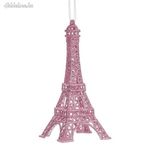 Karácsonyfa dísz Eiffel-torony rózsaszín csillogással 6.7x15cm fotó