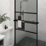 vidaXL fekete ESG üveg és alumínium zuhanyfal polccal 115x195 cm fotó