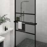 vidaXL fekete ESG üveg és alumínium zuhanyfal polccal 90 x 195 cm fotó