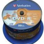 DVD-R lemez, nyomtatható, matt, no-ID, 4, 7GB, 16x, 50 db, hengeren, VERBATIM fotó