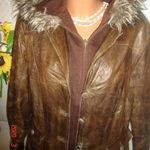 Minőségi C&A 48-50-s duplahatású, kapucnis, béléses bőr dzseki, kabát. fotó