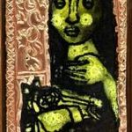 Kátai Mihály (1935-2020): Lány lóval, jelzett tűzzománc falikép, Képcsarnokos cimkével fotó