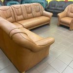 Valódi bőr sarok garnitúra +fotel, újszerű állapotban, barna színben fotó
