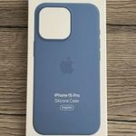 Apple logós iphone 15 Pro szilikon tok téli kék magsafe fotó