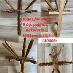 Vintage stílusú fali fa ruhaakasztó 9 akasztós patinás fa fogas 51cm fotó