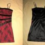 elegáns olasz piros fekete pántos ruha csipke diszítéssel S-s szatén pamut fotó