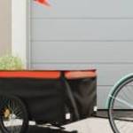 vidaXL fekete-narancssárga vas kerékpár utánfutó 45 kg fotó