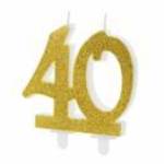 PartyDeco születésnapi glitter gyertya, 40, arany, 10cm fotó