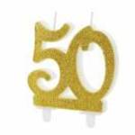 PartyDeco születésnapi glitter gyertya, 50, arany, 10cm fotó