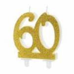 PartyDeco születésnapi glitter gyertya, 60, arany, 10cm fotó