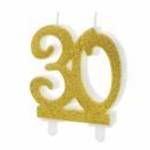 PartyDeco születésnapi glitter gyertya, 30, arany, 10cm fotó