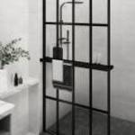 vidaXL fekete ESG üveg és alumínium zuhanyfal polccal 118 x 190 cm fotó