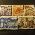 Liechtenstein 1937 5 féle használatlan*, **kat.ár 21, 80 euro fotó
