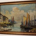 Vaszary János, vitorlások a kikötőben, gyönyörű antik olaj/vászon festmény, aukción! fotó