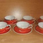 Ritka Hollóházi porcelán arany szélű, piros teáscsésze készlet 6 személyes (37/d) fotó