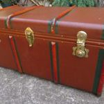 Szép régi nagy utazó bőrönd - hajó koffer - 53 cm magas fotó