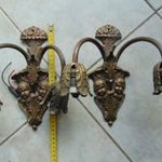 Antik bronz angyalfejes falikarok, porcelánfoglalatos lámpa pár. Igényes kastély lámpa. 25 cm fotó