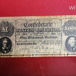 USA 1000 Dollár (Konföderációs Dollár) (1861. 05. 28, ) RITKA BANKJEGY, A KÉP SZERINTI TARTÁSBAN! fotó
