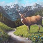 Alpesi mező - festmény fotó
