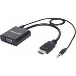 HDMI - VGA átalakító adapter, 1x HDMI dugó - 1x VGA, 3, 5 mm-es jack aljzat, fekete, Manhattan fotó