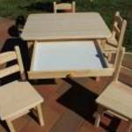 gyerekasztal gyerekszék gyerek asztal szék hokedli pad fa bútor borovi fenyő asztal székkel ovis fotó