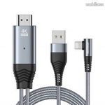 JOYROOM HDMI adatkábel - SZÜRKE - HDMI + lightning (derékszörű) / USB töltés, 4K minőség, 60 Hz, ... fotó