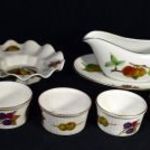 ROYAL WORCESTER GYÜMÖLCS MINTÁS OLIVA KÍNÁLÓ TÁLKA SZETT SZÓSZOSSAL ÉS TÁLLAL X fotó