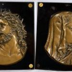 KRISZTUS ÉS SZŰZ MÁRIA ART DECO BRONZ RELIEF TALPAZATTAL !!! fotó