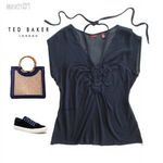 TED BAKER extra megjelenésű 100% TENCEL muszlin vállú SÖTÉTKÉK csinos FELSŐ ~40/42 fotó