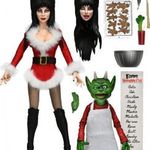 18-20cm-es Clothed NECA Elvira figura cserélhető fejekkel, piros Grincs-szerű szörnnyel, itallal és fotó