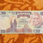 1986-1988 -as Ropogós ZAMBIA - 50 Kwacha vízjeles fémszálas bankó UV aktivitással!!! (L2101) fotó