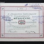 Veszprémi Szikvízgyár részvény 100 korona 1922 - Veszprém - szikvíz fotó