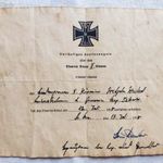 1VH. Német Vaskereszt adományozó papír 1918. Eredeti? fotó