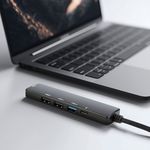 Multifunkciós USB Hub - HDMI + Type-C 3.0 - 3xUSB-A, 1xType-C - 5 Gbps, 100 W - fekete fotó