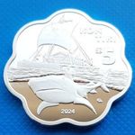 Raroia 5 dollar 2024 UNC Cápa Kon Tiki Vitorlás Hajó Szögletes Proof fotó