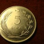 Törökország nagyméretű nikkel 5 lira 1976 fotó