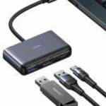 USAMS adapter HUB 5in1 USB 2.0/USB 3.0/ USB-C/TF/SD szürke/sötétszürke SJ628HUB01 (US-SJ628) fotó