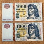 1000 forint 2007 2 db sorszámkövető bankjegy UNC! fotó