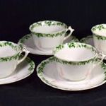 1900 KÖRÜL ANTIK LEVELES MINTÁS PORCELÁN KÁVÉSCSÉSZE SZETT fotó