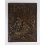 1S630 Régi vadászjelenet bronz plakett bronz relief 26 x 20 cm fotó