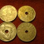 Spanyol nikkel 25 centimes 4 féle egyben 1925, 27, 34, 37 fotó