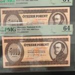 5000 forint 1995 "K" !! 2 db sorszám követő!! PMG tokos 64-es!! UNC!! RITKA!! fotó