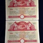 1954 ÖTÖDIK BÉKEKÖLCSÖN 100 FORINT 2 DB SORSZÁMKÖVETŐ fotó