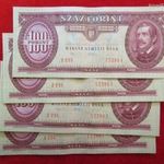 4db SORSZÁMKÖVETŐ 100 FORINT 1992 kiv+, egyetlen hajtás középen fotó