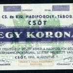 Csót 1 korona 1916 hadifogolytábori pénzjegy AU-UNC fotó