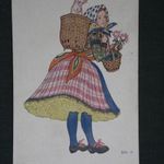 Képeslap, Undi Mariska, grafikus, festő, meseillusztrátor, folklór, népviselet, Anya csecsemő védő kia, 1921 fotó