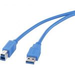 USB 3.0 csatlakozókábel, 1x USB 3.0 dugó A - 1x USB 3.0 dugó B, 0, 5 m, kék, aranyozott, renkforce fotó