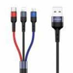 USAMS U26 adatkábel 3in1 (USB - lightning/Type-C/microUSB, 2A, gyorstöltő, 35cm) FEKETE fotó